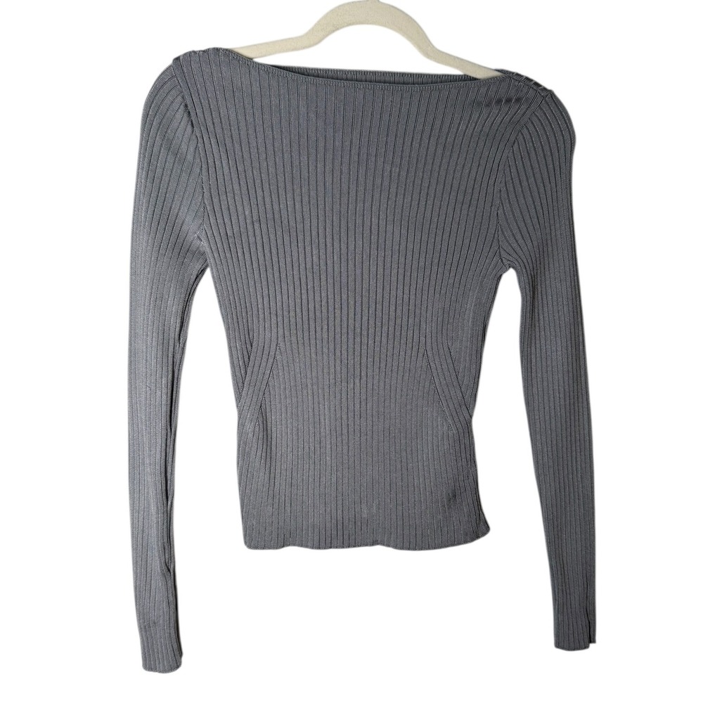 Abercrombie Fitch Ribbed Boat Neck Long Sleeve Sweater Top Gray Women Small